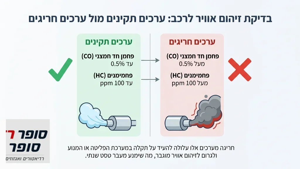 רכב מחובר למכשור בדיקת זיהום אוויר במכון רישוי