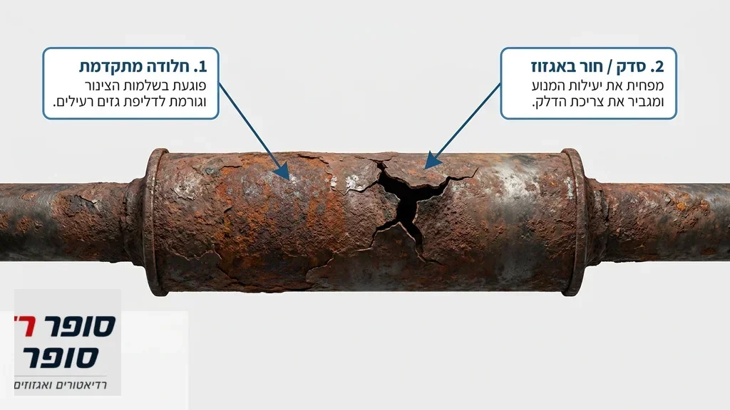 חלודה וסדקים המובילים לבעיות באגזוז
