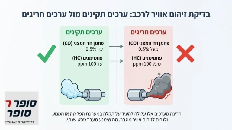 רכב מחובר למכשור בדיקת זיהום אוויר במכון רישוי