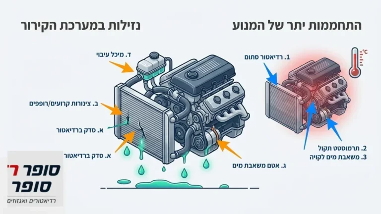 מכונאי רכב בודק את מערכת הקירור והמצנן בתא המנוע